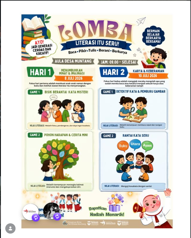 Lomba Literasi “Literasi Itu Seru!” Hadir di Desa Muntang, Ajak Anak Bermain, Belajar, dan Berkarya